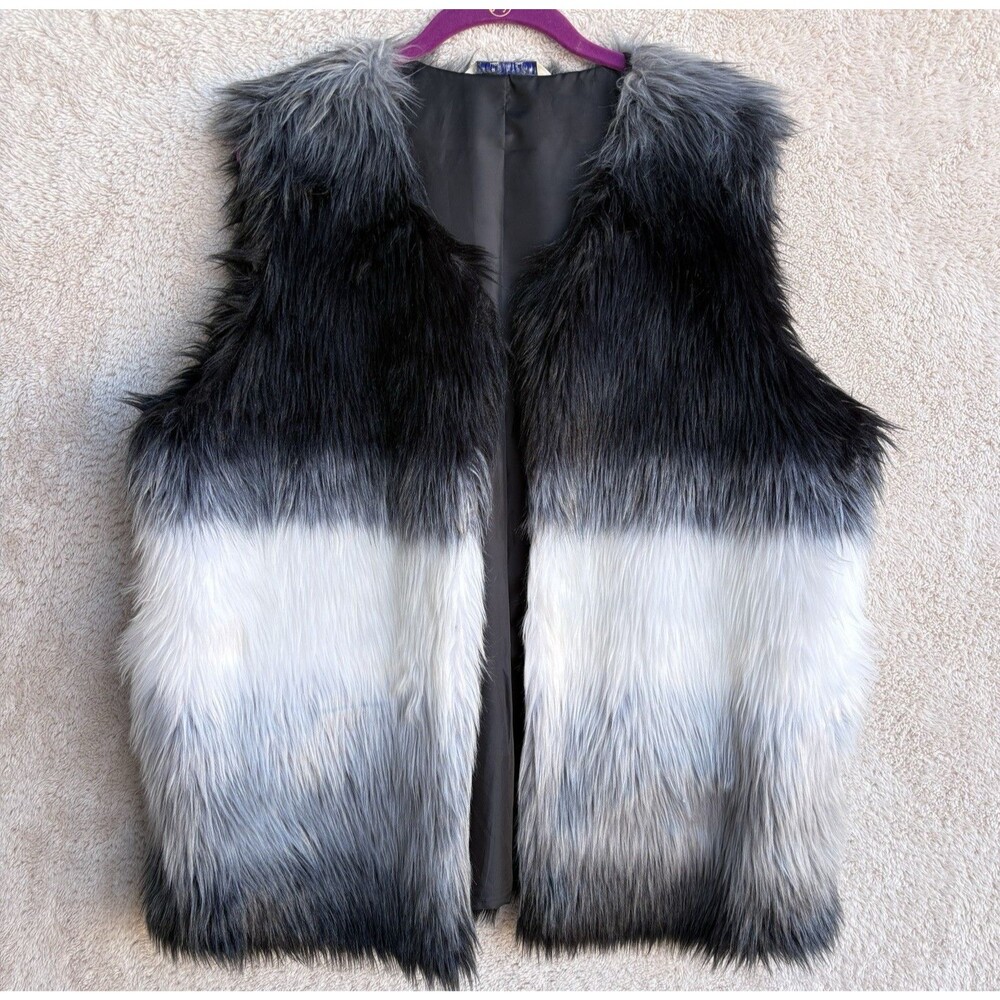 Peter Nygard Glam Ombré Womens 16? XL? Vest Faux Fur Hook Eye Lined Black Gray
